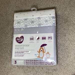 Parent’s Choice 3 Piece Waterproof Pad Set Reversible Cotton Gray Elephant Star